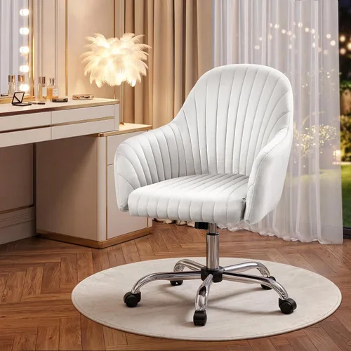 Miniatura 15 de Warmiehomy Silla de Escritorio de Terciopelo para Oficina en Casa, Silla de Trabajo Giratoria Ajustable Moderna, Sillas de Tocador para Mujeres