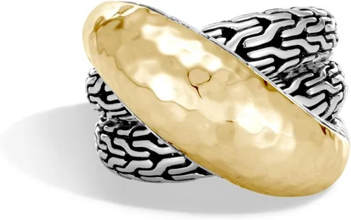 Miniatura 3 de John Hardy Anillo cruzado de plata y oro de 18 quilates martillado para mujer