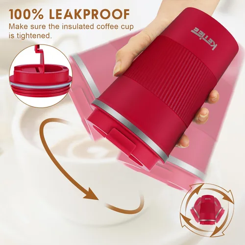 Miniatura 4 de KETIEE Taza de Café de Viaje a Prueba de Derrames 12oz, Taza de Viaje Aislada para Llevar, Taza de Café Reutilizable con Tapa Sellada, Vaso de Acero