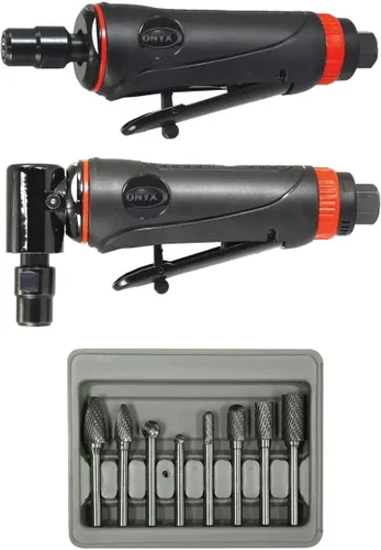Astro Pneumatic Tool 219 ONYX - Juego de amoladora de troqueles de 3 piezas con amoladora de 90°, amoladora de troquel y 8 piezas de fresas