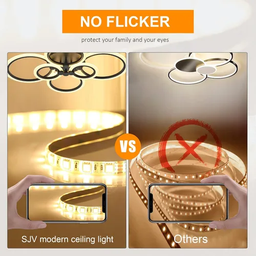 Miniatura 5 de SJV Lámpara de techo moderna: Lámpara de techo LED regulable de montaje empotrado - Luces de techo negras de 31.4 pulgadas, accesorios
