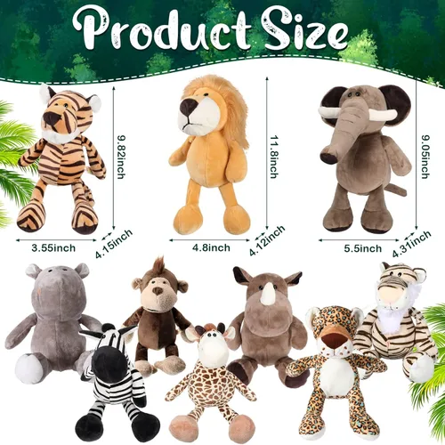 Miniatura 2 de HyDren Juego de 10 animales de peluche de safari de 9 pulgadas y elefante, jirafa, león, tigre, mono, rinoceronte, cebra, leopardo, hipopótamo