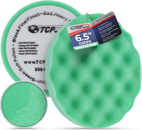 TCP Global Almohadilla de pulido de espuma de gofre verde de 6.5 pulgadas, soporte de gancho y bucle, almohadilla suave para pulido, automoción,