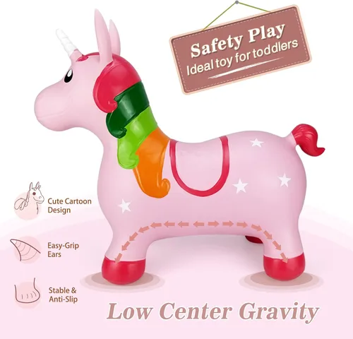 Miniatura 2 de INPANY Caballo hinchable, juguetes de tolva de dinosaurio, animal que rebota para niños, decoraciones de fiesta de dinosaurios, inflable para niños
