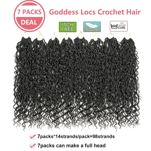 Miniatura 3 de Cabello de ganchillo Boho Goddess Locs de 18 pulgadas, 7 paquetes con extremos rizados, suaves trenzas hippies preenlazadas para mujer