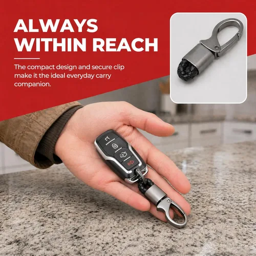 Miniatura 6 de Juego de 3 llaveros de poliuretano de alta calidad (negro y rojo) llavero de metal resistente con anillo en D destornillador de rotación de 360°