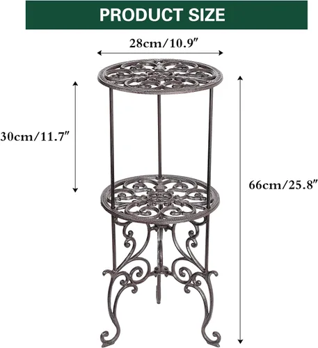 Miniatura 4 de Sungmor Soporte para macetas de hierro fundido resistente, estante de metal de 2 niveles de 26 pulgadas, soporte decorativo para macetas