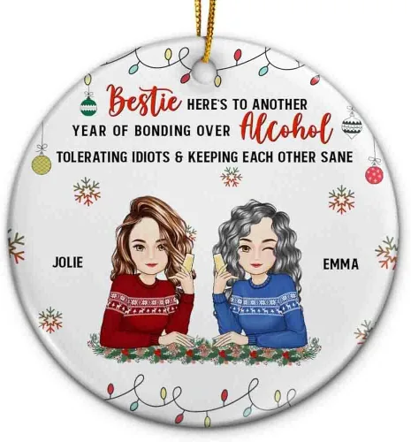 Miniatura 5 de Adorno personalizado con texto en inglés «Best Friend are Hard to Find Because The Very Best is Already Mine», adorno de Navidad personalizado 2023