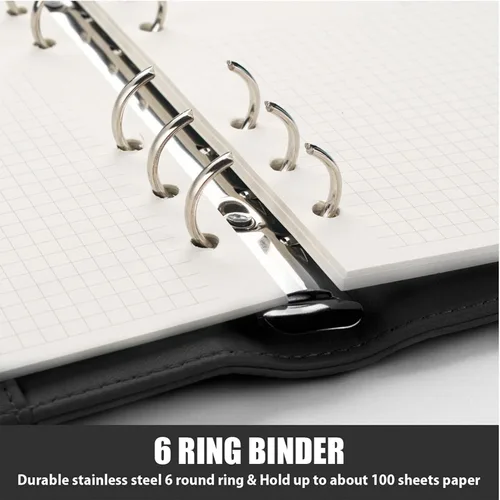 Miniatura 4 de Sooez Carpeta A6 de 6 Anillas, Cubierta de Planificador de Cuaderno Rellenable, Organizador Pequeño de Cuero Carpeta Vacía para Presupuesto, Diario