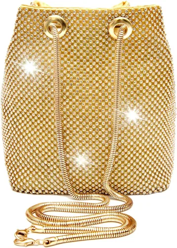 Vgift Bolsa de cubo de lujo con diamantes de imitación, bolso de noche brillante para mujer