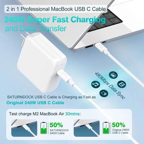 Miniatura 2 de Cable USB C a USB C de 240 W de 6.6 pies, cable de carga USB-C tipo C de carga rápida para MacBook Pro MacBook Air Charger, iPad Pro 13 12.9 11
