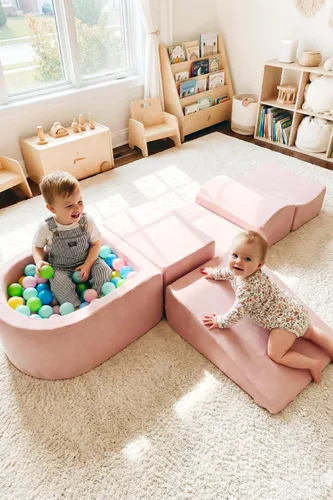 Miniatura 2 de INFANS Juguetes de escalada para niños pequeños, bloques de escalada de espuma y pozo de pelotas para bebé, 5 piezas de bloques de escalada y gateo