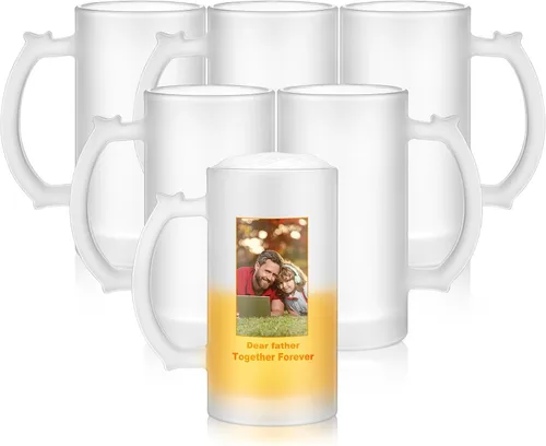 Mifoci 6 piezas tazas de cerveza en blanco de sublimación personalizadas para regalo de 16 onzas, tazas de vidrio de cerveza esmerilada pueden