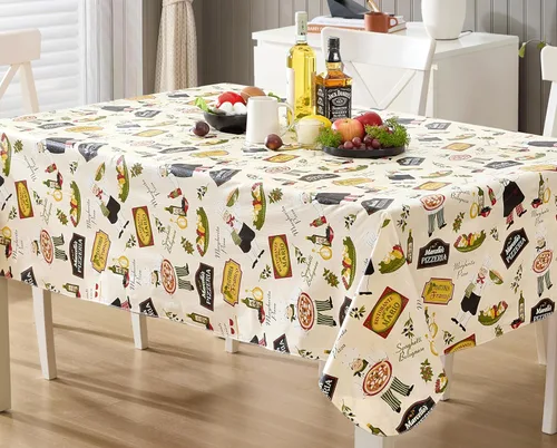 Newbridge Mantel rectangular de vinilo de 52 x 52 pulgadas con reverso de franela, bistró chef italiano, chef novedoso para interiores y exteriores,