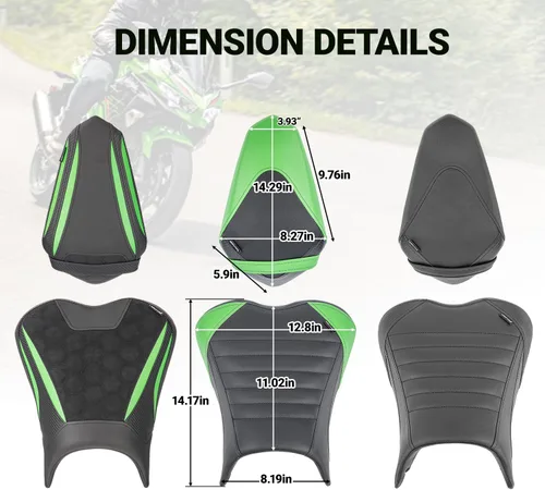 Miniatura 7 de Almohadilla de Asiento para Motocicleta Delantero Conductor Trasero Pasajero para Kawasaki Ninja400 Z400 2018 2019 2020 2021 2022 2023 2024 2025