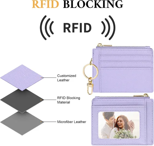 Miniatura 5 de Sodsay Estuche para tarjetas, cartera delgada con bolsillo frontal, para mujer, sujetatarjetas con llavero
