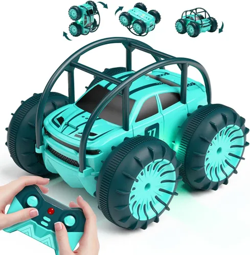 Miniatura 7 de MaxTronic - Auto de juguete anfibio con control remoto, juguete de autos RC recargable con rotación de volteretas de 360°, 15KM/H, 4WD, para todo