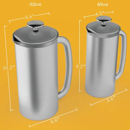 Miniatura 3 de ESPRO P7 Prensa Francesa de Acero Inoxidable Cepillado 304 – Cafetera de Prensa Francesa Aislada de Doble Pared con Micro-Filtro Patentado