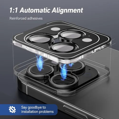 Miniatura 2 de Jeluse Protector de lente de cámara para iPhone 17 Pro Max/17 Pro/16 Pro Max/16 Pro/15 Pro Max/15 Pro/14 Pro Max/14 Pro, kit de alineación