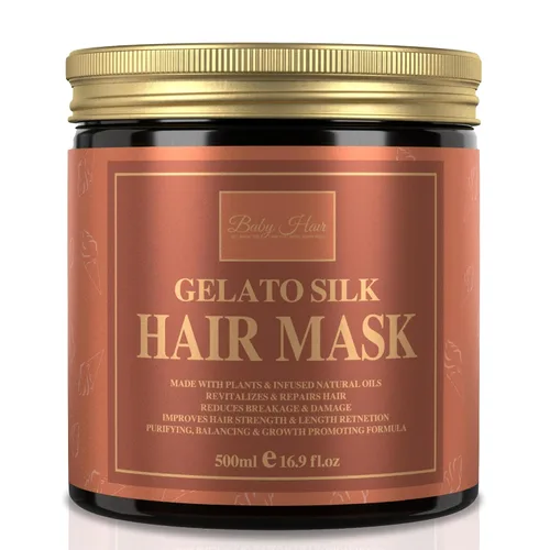 Baby Hair - Mascarilla de seda de gelato para mujeres, queratina hidrolizada, jengibre recto y rizado, mascarillas capilares de aceite de oliva y