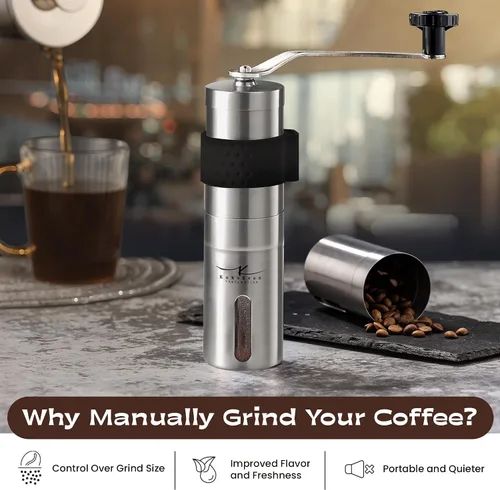 Miniatura 5 de Molinillo de café manual – 18 ajustes ajustables, molinillo cónico de grano de café de acero inoxidable, portátil, duradero y apto para viajes