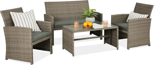 Miniatura 12 de Best Choice Products juego de muebles de mimbre para patio al aire libre, 4 piezas, para conversación en el patio trasero con mesa de café, cojines