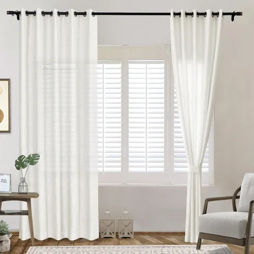 Miniatura 7 de Frelement Paneles de cortinas de lino transpirables para techo alto, loft, dormitorio, cortinas de oscurecimiento de habitación, cortinas con ojales