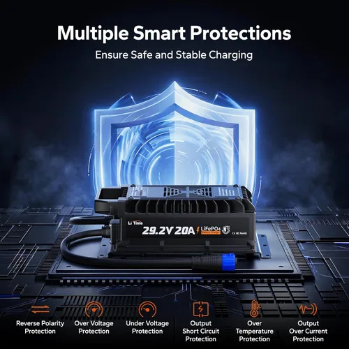 Miniatura 3 de LiTime 24V 20A LiFePO4 Battery Charger, IP67 Waterproof 24V Lithium Battery Charger with Battery Activation, Smart 3-Stage Charger for RV, Marine