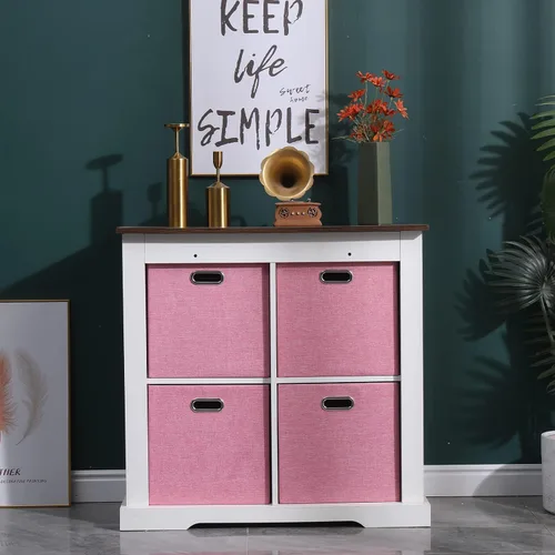 Miniatura 3 de Cajas Organizadoras de Almacenamiento de Cubo Rosa 33x33x33 cm, Juego de 4 Cajas de Organización Plegables con Asas, Cajas de Almacenamiento Rosa