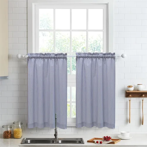 Miniatura 16 de Cortinas de nivel de algodón July Joy de 24 pulgadas de largo, cortinas de cocina de estilo rústico, bolsillo para barra para ventana pequeña