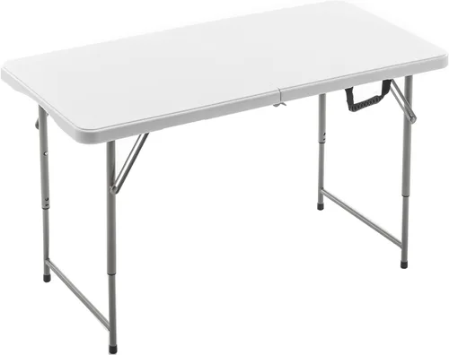 BTEXPERT Mesa plegable de plástico plegable de 4 pies, ligera, altura ajustable, asa de transporte portátil para interiores y exteriores, para Blanco