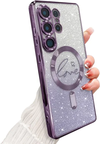 Miniatura 294 de ZONRW - Funda para Samsung Galaxy S22 Ultra magnética, para mujeres y niñas, cubierta trasera suave, lujosa, con corazón de amor, bling, degradado