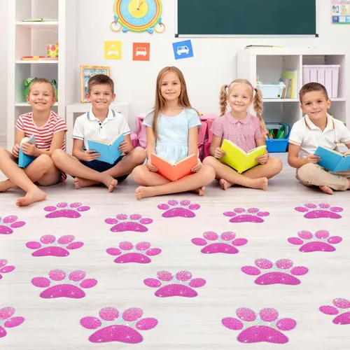 Miniatura 17 de ReliThick 30 Piezas Calcomanías de Suelo con Huellas de Patas 7.5" Huellas de Patas Grandes Adhesivo de Pared Autoadhesivo Calcomanía de Suelo