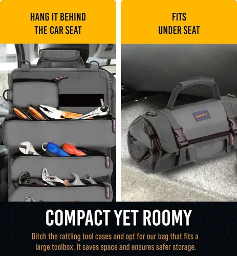 Miniatura 7 de CRAFT911 Organizadores de bolsas de herramientas duraderas con 6 bolsas de herramientas desmontables, tamaño pequeño, organizador enrollable de Gris