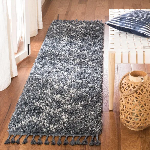 Miniatura 19 de SAFAVIEH Pro Luxe Shag Collection - Alfombra de pasillo, 2 pies 6 pulgadas x 6 pies, color crema y azul, diseño de borlas bohemias, no desprende
