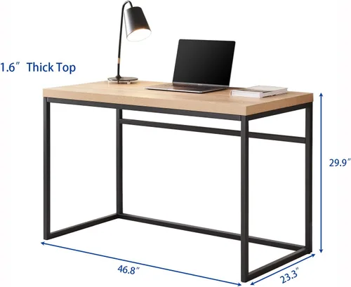 Miniatura 2 de CENSI Escritorio para computadora de 47 pulgadas, mesa de escritura industrial moderna con parte superior de madera de 1.6 pulgadas de grosor, marco
