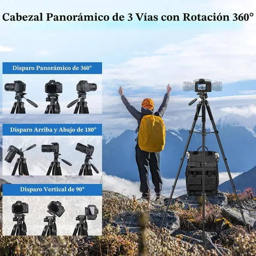 Miniatura 4 de JOILCAN Trípodes para cámara, trípode de 74 pulgadas para grabación de video, cámaras de alta resistencia, trípode DSLR de viaje profesional, Negro