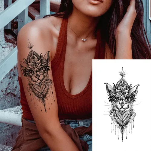 Miniatura 2 de 32 hojas de calcomanías temporales para mujer, diseño de mandala de plumas de henna, tatuajes temporales para mujeres