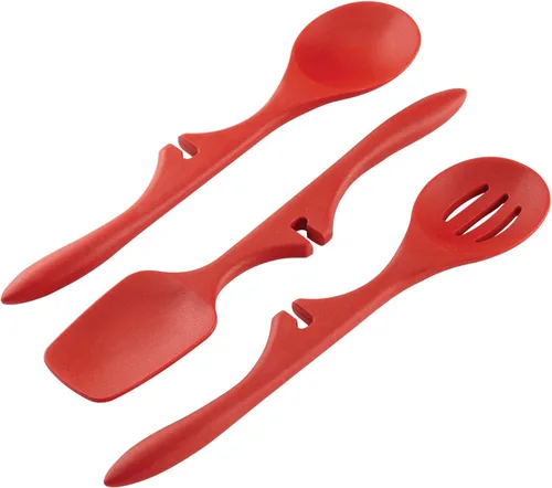 Rachael Ray Utensilios y utensilios de cocina antiadherentes/cuchara perezosa, cuchara sólida y ranurada, 3 piezas, rojo