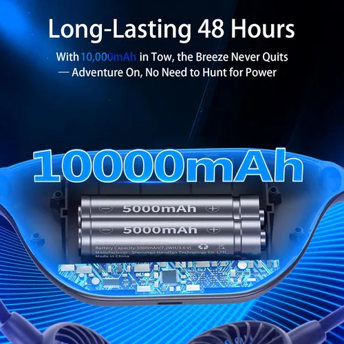 Miniatura 2 de HandFan Ventilador de cuello portátil de 10000 mAh recargable, 48 horas de larga duración, ventiladores de collar manos libres, ventilador