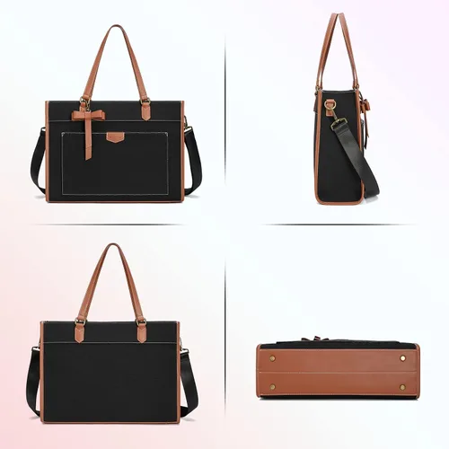 Miniatura 5 de Keyli 3 piezas Bolsa para Laptop para Mujeres, 15.6 Pulgadas Bolsa de Lona Tote Bolsas de Trabajo Grandes Maletín de Computadora de Negocios Bolso