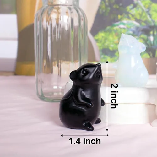 Miniatura 2 de Figura de ratón de cristal de obsidiana hecha a mano – Decoración de escritorio Feng Shui que atrae la riqueza, mini adorno de meditación.