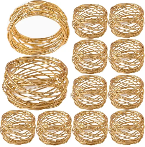 Miniatura 17 de ALPHA Living HOME Juego de 12 servilleteros dorados de alta calidad, 100% metal, decoración de mesa resistente al óxido, servilleteros con hebillas