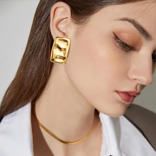 Miniatura 2 de Aretes rectangulares dorados gruesos para mujer, delicados y gruesos, aretes geométricos minimalistas para mujeres y niñas