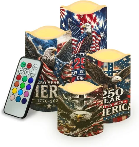 Miniatura 22 de Jeiento American Flag Flameless Candles 4 Pack 4th of July Home Decoration Flower American Flag LED Candles Battery Operated with Timer Remote