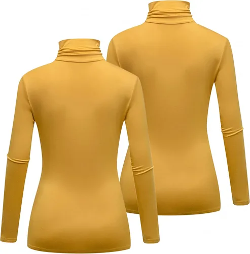 Miniatura 3 de Formeet17 Paquete de 2 camisetas de manga larga con cuello alto para mujer, básica, elástica, cómoda, cuello alto