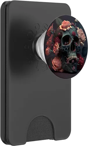 Miniatura 7 de Calavera y rosas floral negro oscuro gótico calavera de terror PopSockets intercambiables PopGrip