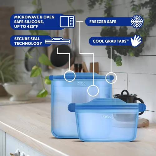 Miniatura 16 de Ziploc Endurables - Recipientes de silicona para almacenamiento de alimentos, aptos para microondas y ecológicos, recipiente pequeño, 2