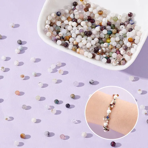 Miniatura 4 de arricraft 5 hebras de cuentas de piedra natural, cuentas sueltas de piedras preciosas facetadas de 0.18 a 0.118 pulgadas, cuentas redondas de piedra