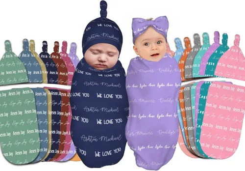 Miniatura 9 de Mantas de bebé personalizadas para niña y niño con nombre, manta personalizada para niñas y niños, regalos para envolver al bebé recién nacido Intial